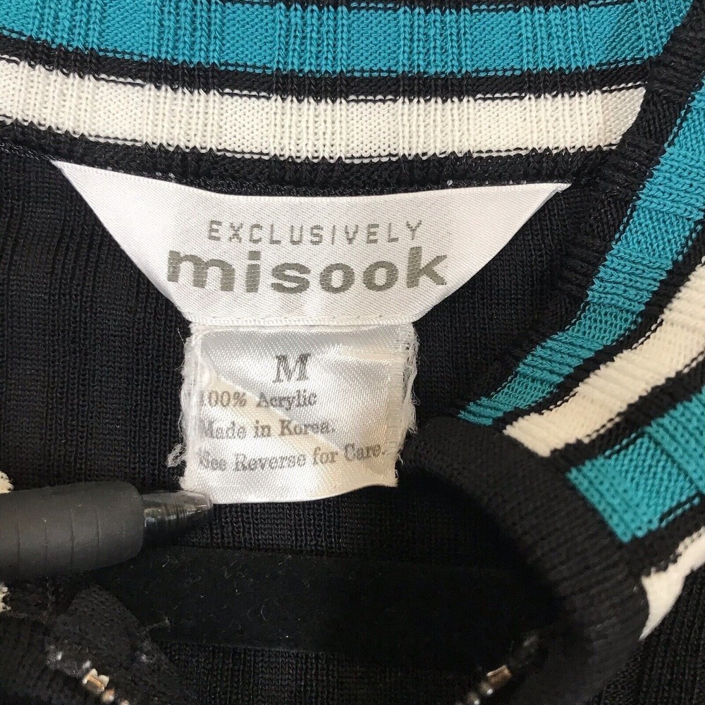 Exclusively Misook Black Striped Knit Zip Up Long Sleeve Women's Medium Sweater - Picture 7 of 8